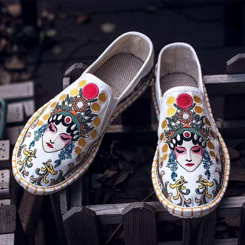 Embroidery Old Beijing Cloth Shoes Men'S Casual Canvas Shoes Men'S And Women'S Trends Korean Version Season Breathable Social Beans