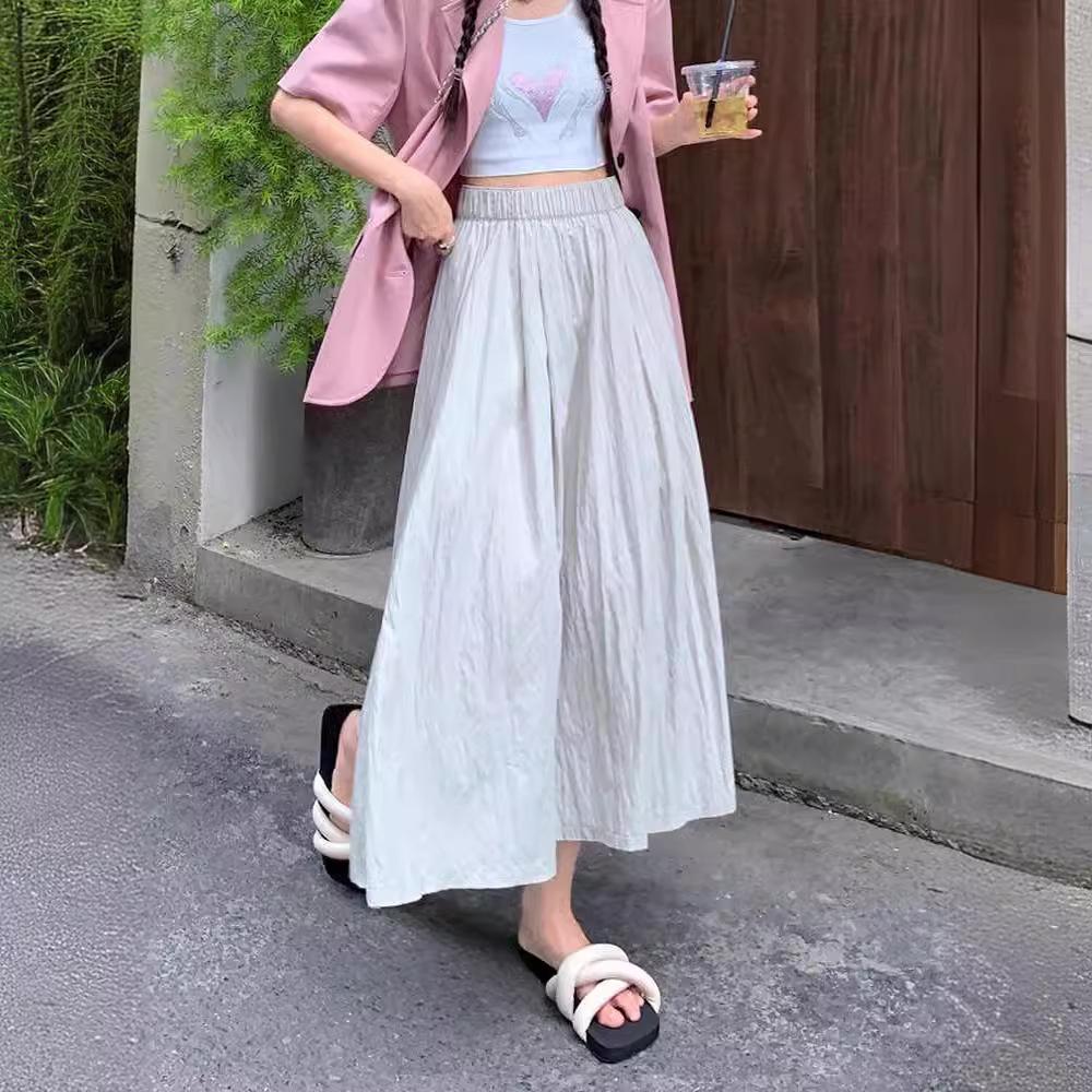 Юбка-макси Yamamoto с высокой талией и плиссировкой - Стройнящая, однотонная, универсальная, в японском повседневном летнем стиле