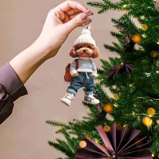 Рюкзак Собака Человек Подвесное украшение для дома Рождественская елка для автомобиля Зеркало заднего вида 2D Плоский акриловый щенок Подвесное украшение животное Подвеска