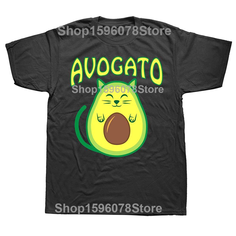 Funny Avogato Avocado Cat Cat Vegan T Shirts Men Women Pure Cotton Humor Streetwear Tee Shirt Short Sleeve Unisex Loose Clothing