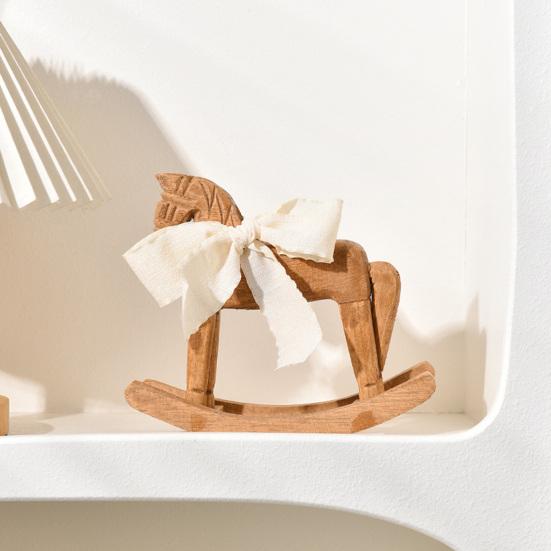 Деревянная фигурка лошадки-качалки с лентой, статуэтка лошадки-качалки ручной работы, украшение для дома, офиса, гостиной, кинетическая настольная декорация, орнамент