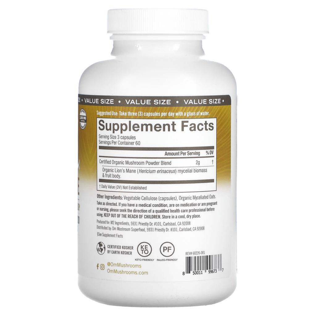 Om Mushrooms Superfood, Helicopteranium Mushroom, 2,000mg, 180 Veggie Capsules (667mg Per Capsule)