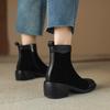 Krazing Pot Cow Skin Cow Suede Winter Square Toe Thick Heels Chelsea Fashion Boots Women Zipper Patch Work Women Ankle Boots