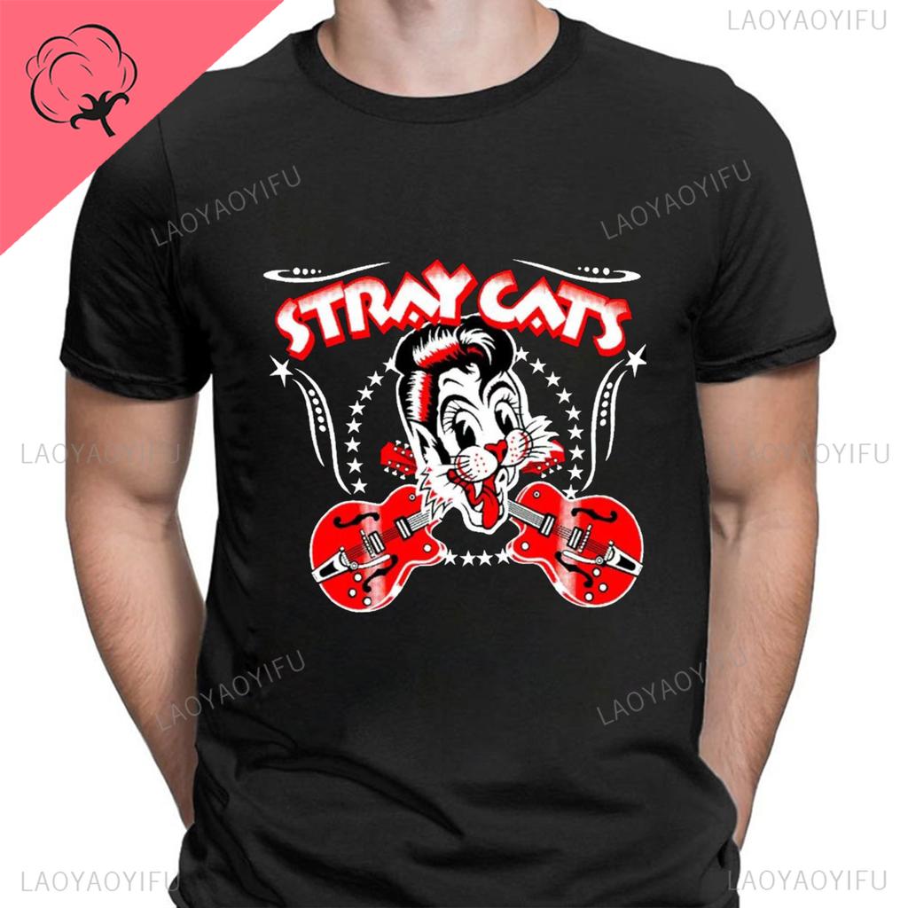Stray Cats Рок Классические Футболки Американская Рокабилли Группа Фанат Хипстер Уличная Мода Дышащая Мальчик Девочка Мужчины Женщины Хлопковая Футболка