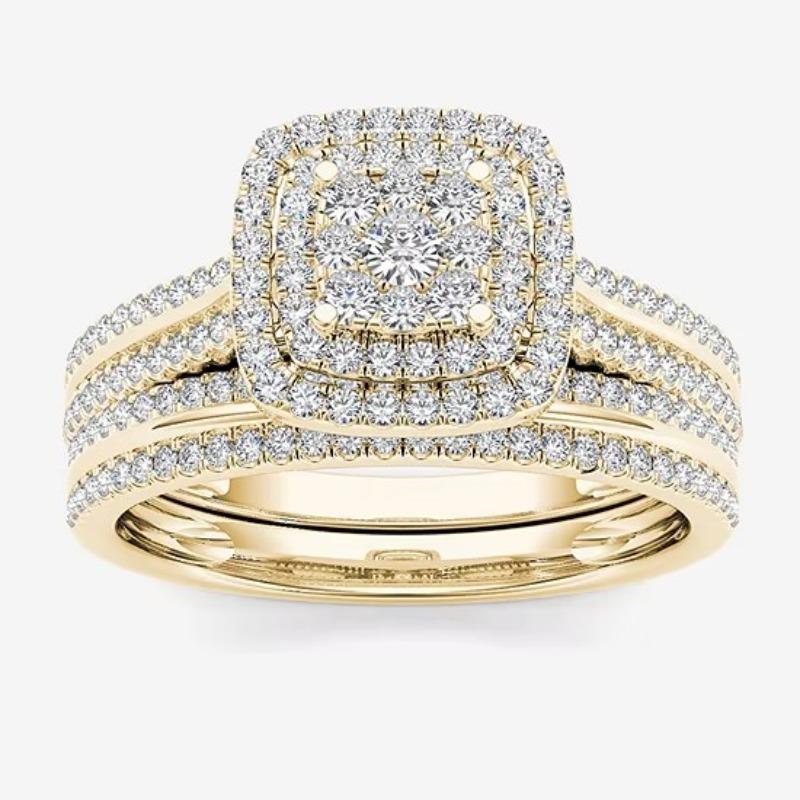 Изящное кольцо геометрической формы в цвете деликатного золота для женщин, роскошный металлический набор колец с инкрустацией белыми камнями, ювелирные изделия