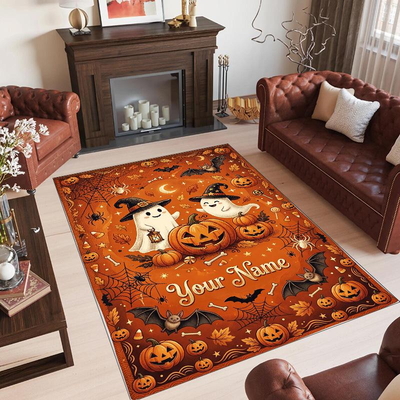 Halloween Theme Crystal Velvet Floor Rug Personalized Custom Name Text Warm Carpet Home Decoration