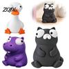 Small PLA Plastic Figures Funny 3D Printed Ornament, Hippo/Goose/Cat Shape, Cute Figurines with Big Hippo Duckling Cat Ornaments Moving Eyes,