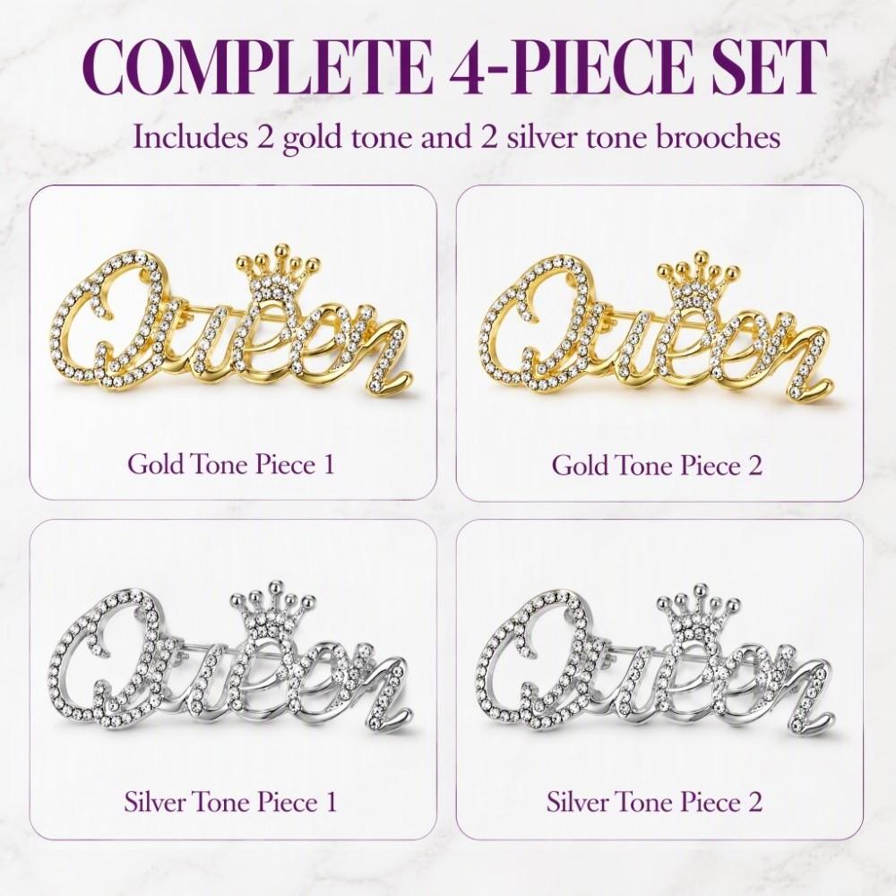 4pcs Zinc Alloy Brooch Queen Crown Brooch Pin Letter Brooch for Women Gathering Occasion