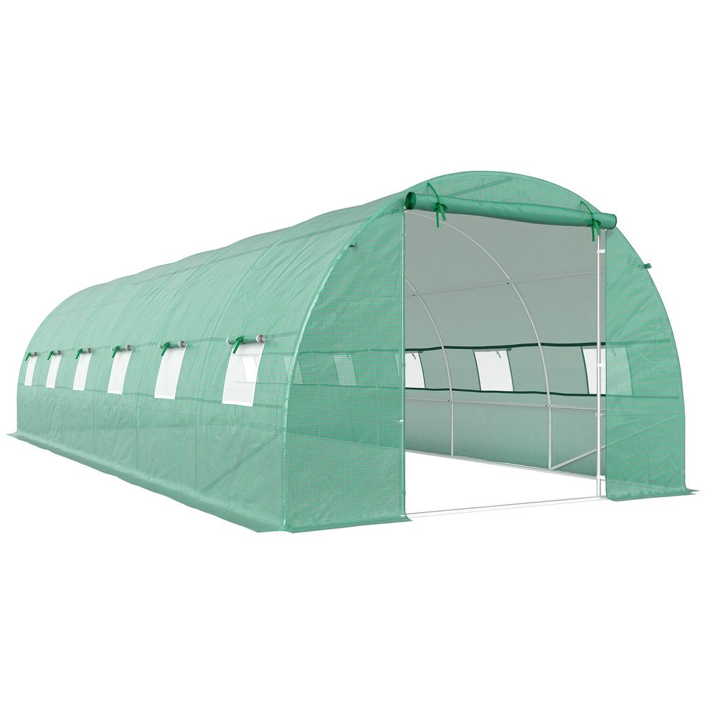 Tunnel Greenhouse 8x3x2 M Garden Greenhouse With 12 Windows And Roll Up Door Steel And PE 140 G M² Green