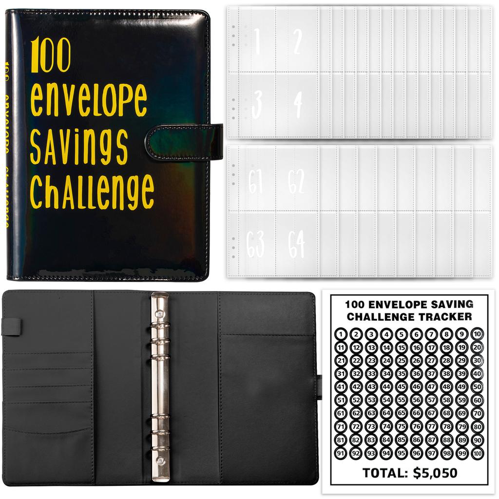 100 EnvelopeChallenge Loose-leaf Book Binder PU Cover Notebook Money Planner Book Keeping Book