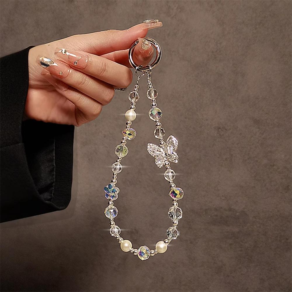 Роскошный кулон-бабочка с бриллиантами, ремешок для мобильного телефона, чехол для телефона, ремешок на запястье, шнурок для ключей, блестящая цепочка с горным хрусталем