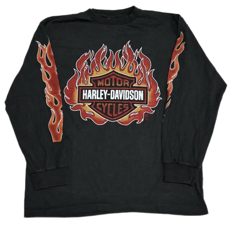 Винтажная футболка с длинным рукавом и логотипом Harley Davidson Flame Crest, репринт