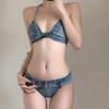 Женский сексуальный джинсовый купальник, милый бикини, винтажный купальник для отпуска на пляже, купальный костюм с открытой спиной и низкой талией