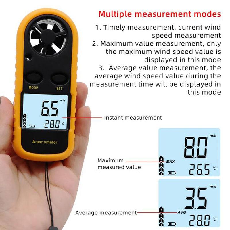 Digital Anemometer 0-30m/s Wind Speed Meter Mini Air Velocity Airflow -10°C ~ 45°C Temperature Tester with LCD Backlight