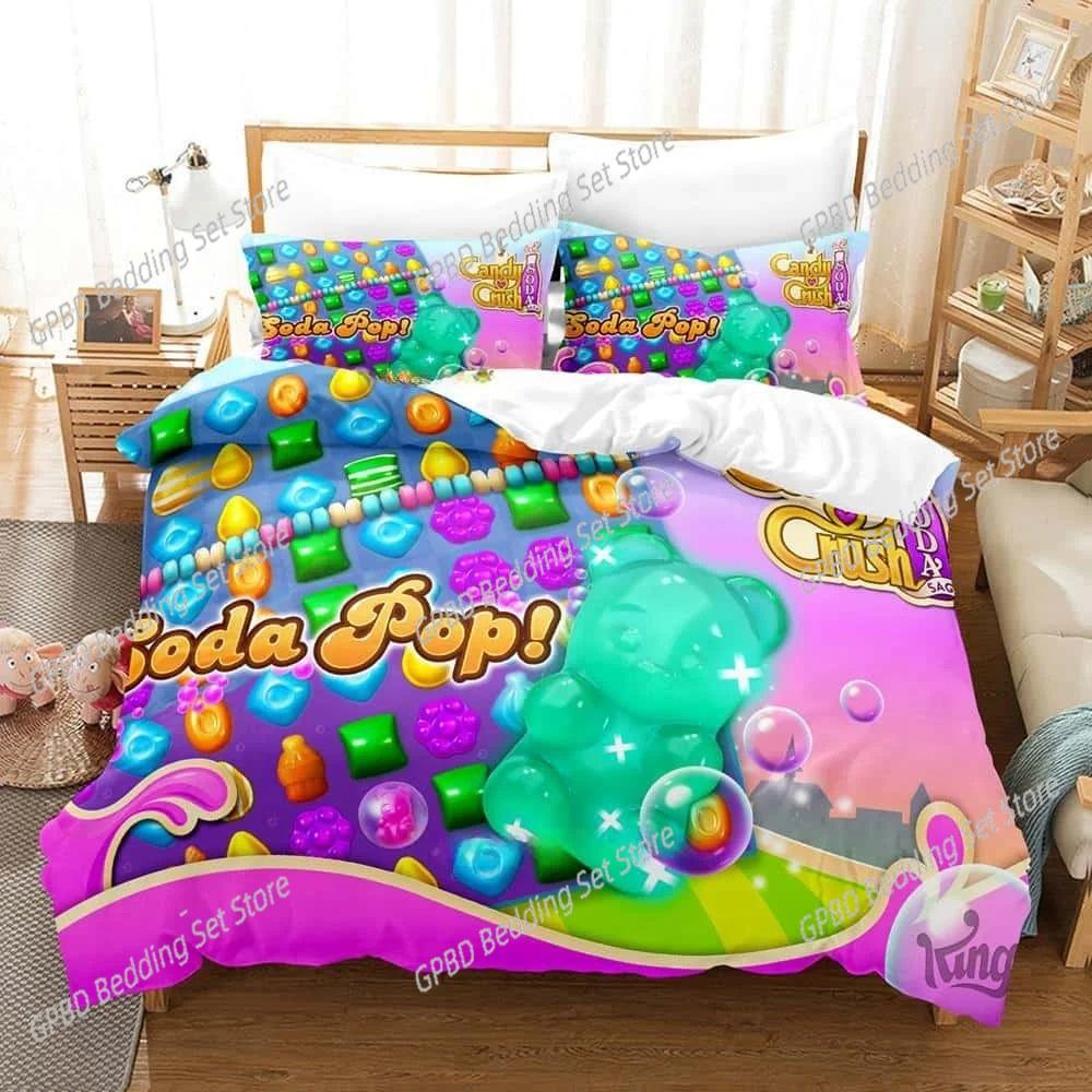 Игровой набор постельного белья 3D Candy Crush Soda Saga Пододеяльник Наволочки Односпальный Двуспальный Полный Queen King Размер Домашний Декор Покрывало Подарок для Мальчиков