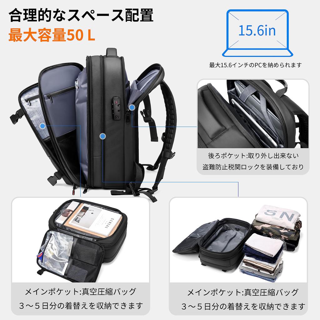 Business Vacuum PC Large For Commuting To Work or Business Suitable As a Gift [EYAMU] Backpack, Rucksack, Men's Backpack, 50L, Compression, Storage,