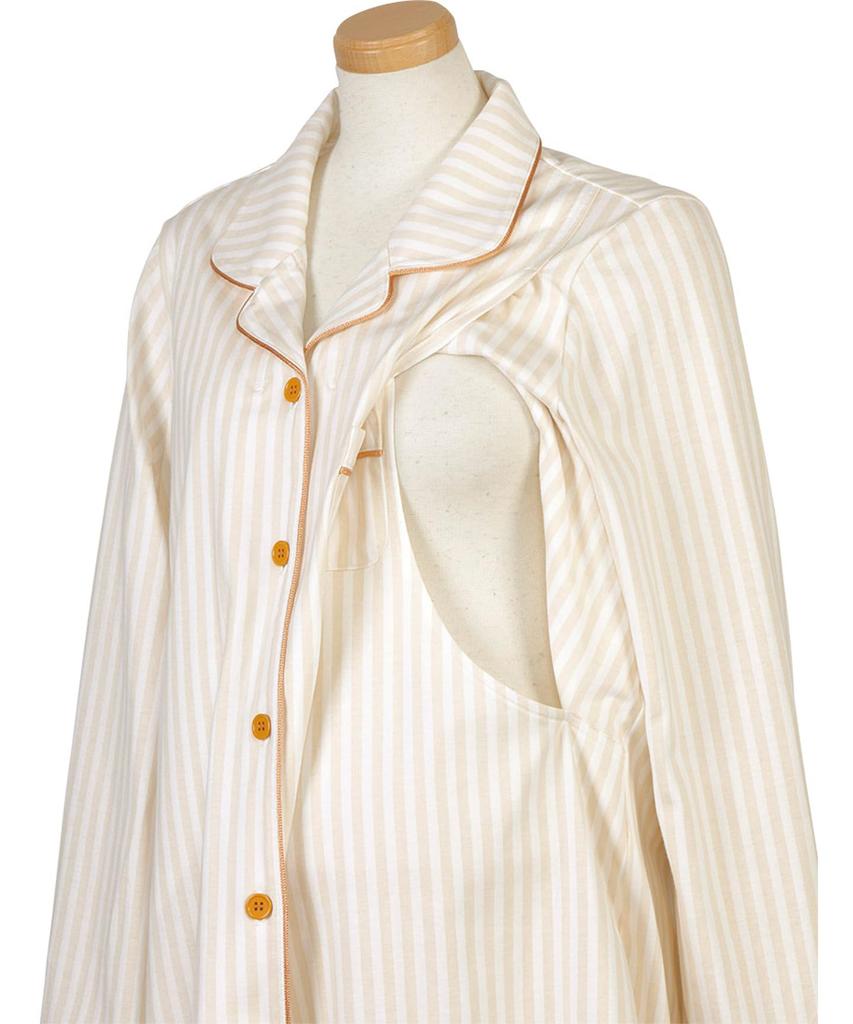 Пижама для беременных и послеродовая пижама Open Easy MFY116 CR [Wacoal Maternity] Комплект, дородовой, 100% хлопок, спереди, для кормления грудью, женский