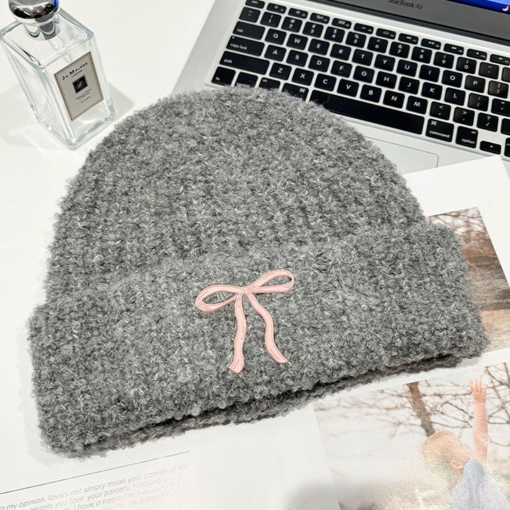Теплая шапка с бантом, вязаная шапка, однотонная вязаная шапочка, милая вязаная крючком шапочка для бассейна, для улицы