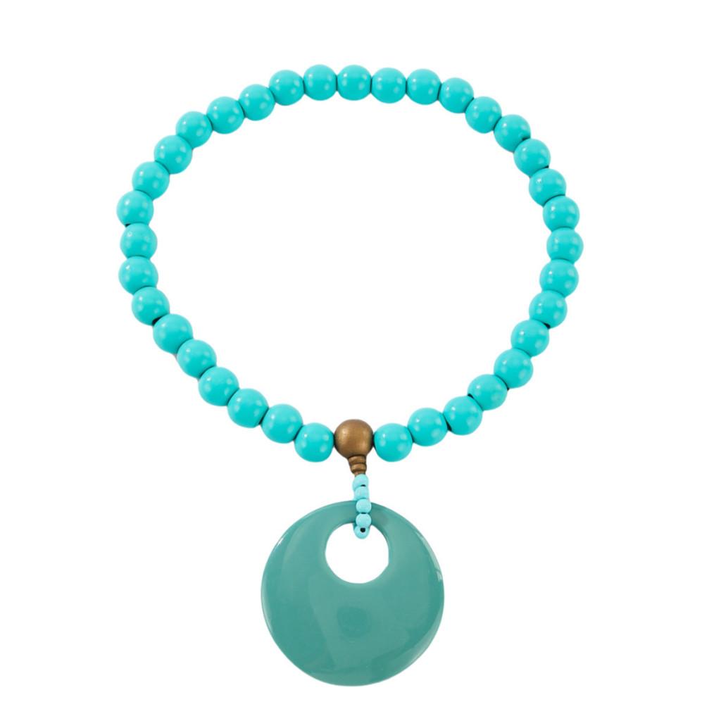 Beaded Wooden Summer Necklace Women Stretch Chain Geometric Pendant Decoration