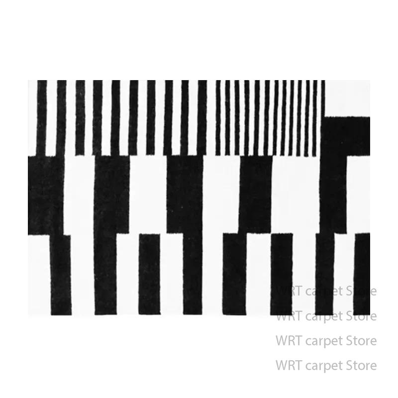 Modern Black And White Striped Short Velvet Rug Non Slip Floor Mat For Bedroom Bedside Living Room Hallway Minimalist Decor