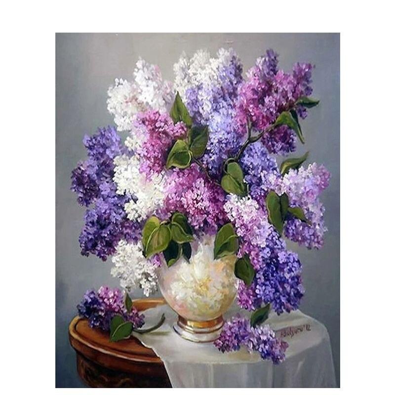 Алмазная живопись цветы полная дрель круглая алмазная вышивка фиолетовая лавандовая картина стразами домашний декор