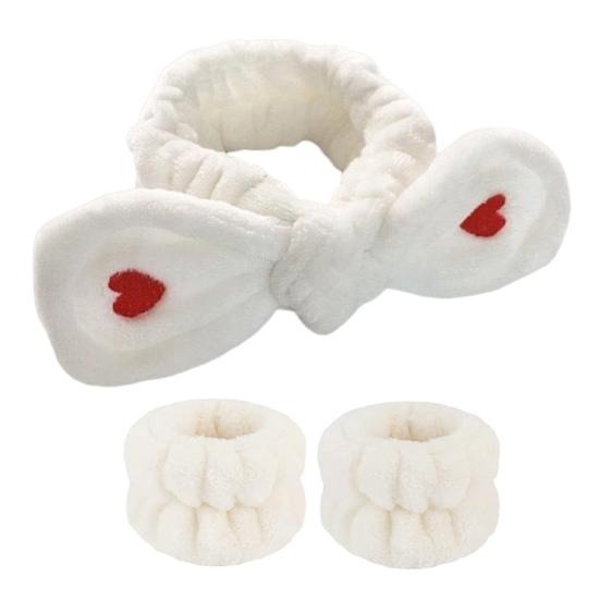 2 шт./компл., женская повязка на голову для спа, набор браслетов, декор с бантом, фланелевая повязка для мытья лица, повязка для волос для душа, водонепроницаемый набор браслетов