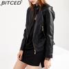 BITCED Весенне-осенняя женская кожаная куртка Женская элегантная кожаная куртка большого размера со стойкой