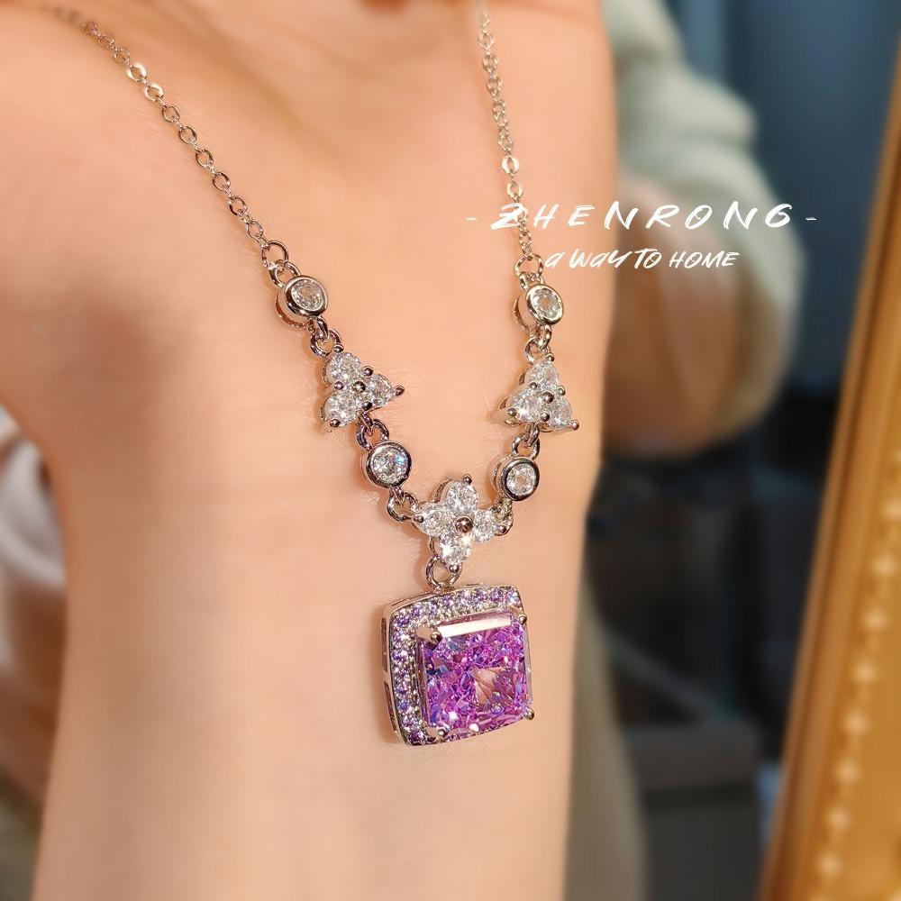 Luxury Design Necklace with Kunzite and High Carbon Diamond Ice Cut Pink Diamond Pendant for Women
