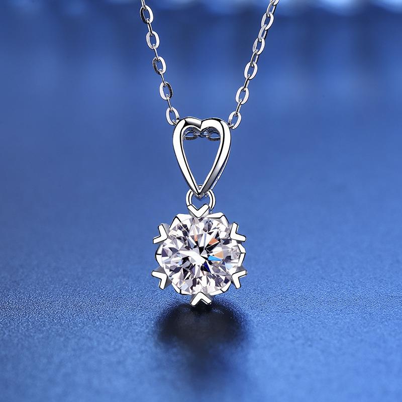 Bague Ringen 1ct Round Moissanite Diamond Jewelry Six Claw Snowflake Necklace Women's Simple Elegant Pendant Chain Christmas Gift