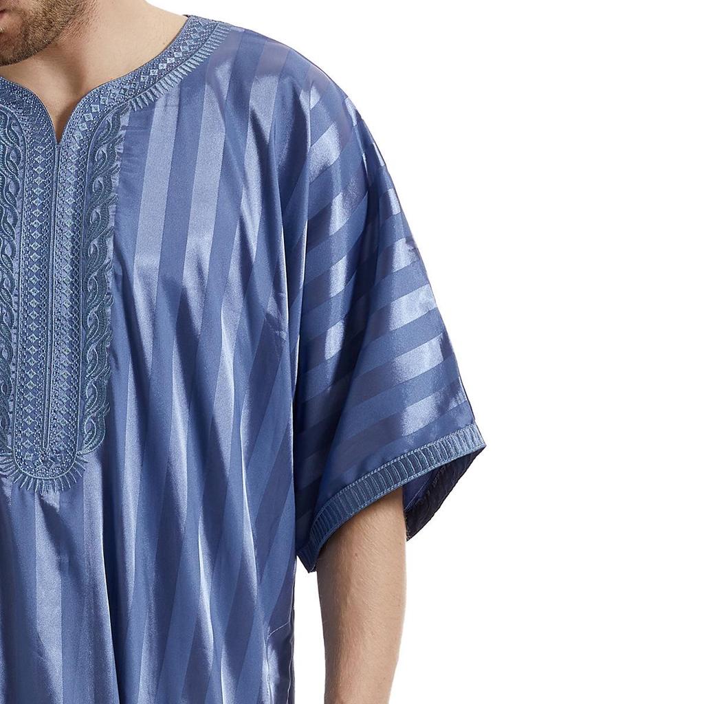 Мужской вышитый полосатый халат со средним рукавом – этнический стиль с коротким рукавом