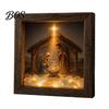 Coastal Lighthouse Wall Decor Sea Glass Shadow Box Night Light, LED Nativity Scene Religious Home Mounted Wooden Frame Decor, Christian Faith Ornament