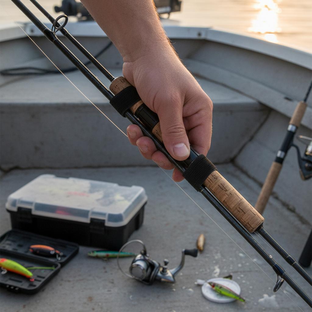 Fishing Rod Tie Down Strap Pack Of 2 Neoprene Elastic Loop With Hook And Loop Closure For Securing Fishing Rods On Rack Or Transport