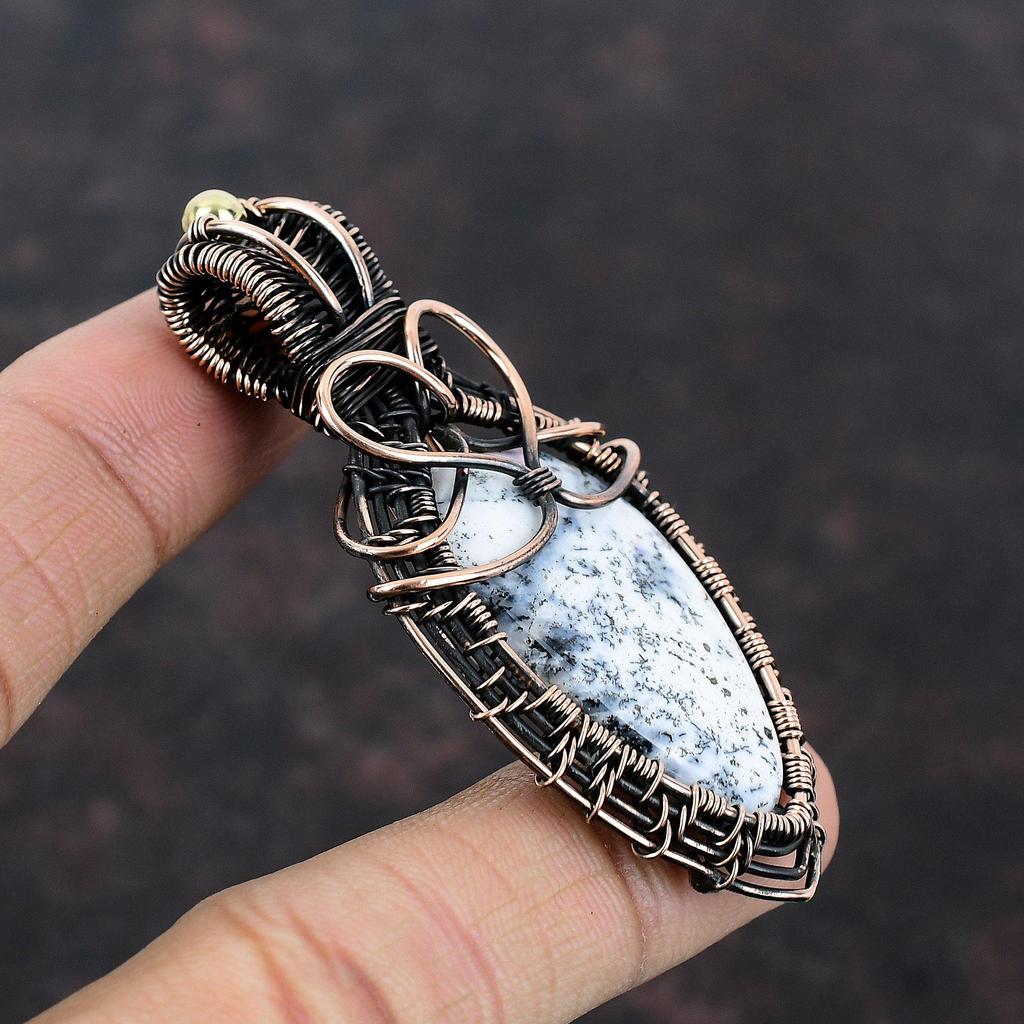 Подвеска из опала с дендритом, медная проволока, обернутая подвеской, драгоценный камень, кулон ручной работы, медная проволока, обернутая ювелирными изделиями, стильный кулон, подарок для матери