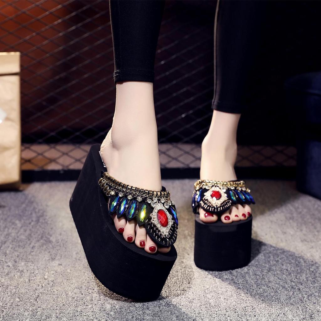 Women's Fashionable Thick-Soled High Heel Wedge Flip Flops - 2019 Korean Style Beach Shoes