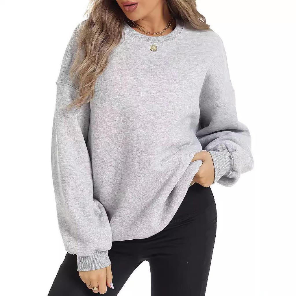 2024 Autumn/Winter Women's Solid Color Round Neck Long Sleeve Casual Loose Hoodie
