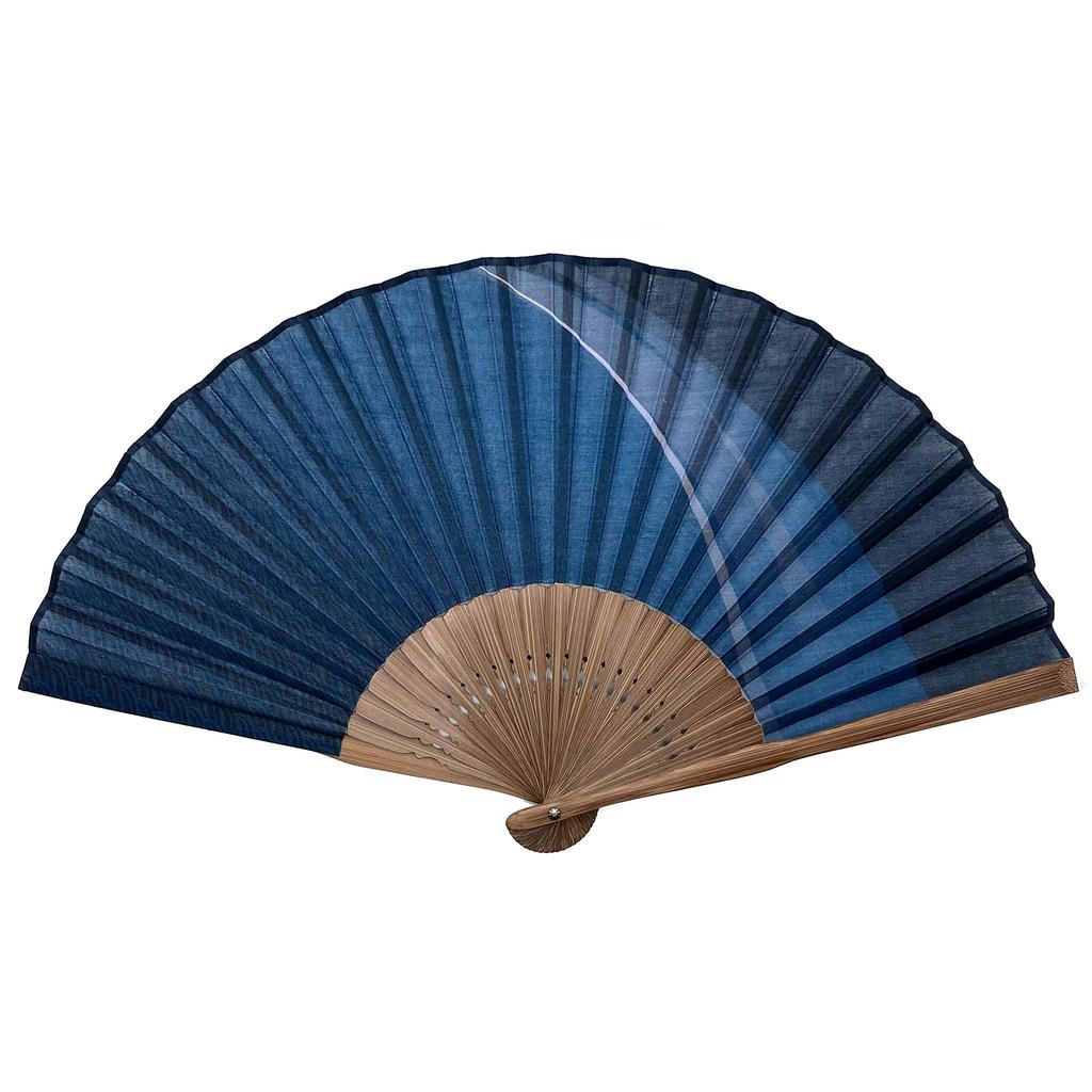 Folding Cotton Fan for Waterfall Blue and Navy Blue Navy [Hana Kanzashi] Men's Fan, Men, Gift, Large, High-Volume, Pattern, [Waterfall Blue]