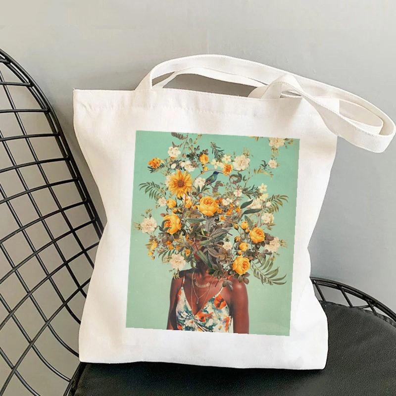 Canvas Tote Bag With Heart Shape Book Stack Floral Inspirational Quote Designs Reusable Shoulder Bag For Shopping Everyday Use