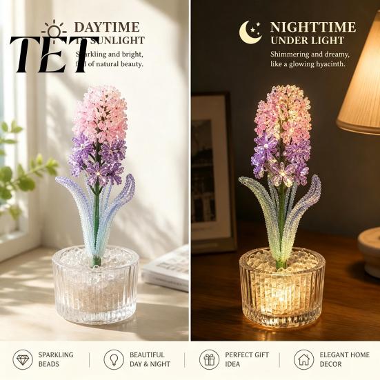 Artistic Beaded Floral Decor DIY Hyacinth Kit, 3D Beading Flower Art Crafts Set, Set Handmade Themed Kit for Kids Adults Beginners Handcrafted