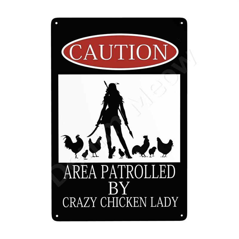 Welcome to Our Chicken Coop Retro Metal Sign Caution Area Wall Art Crazy Chicken Lady Vintage Kitchen Farmhouse Decor