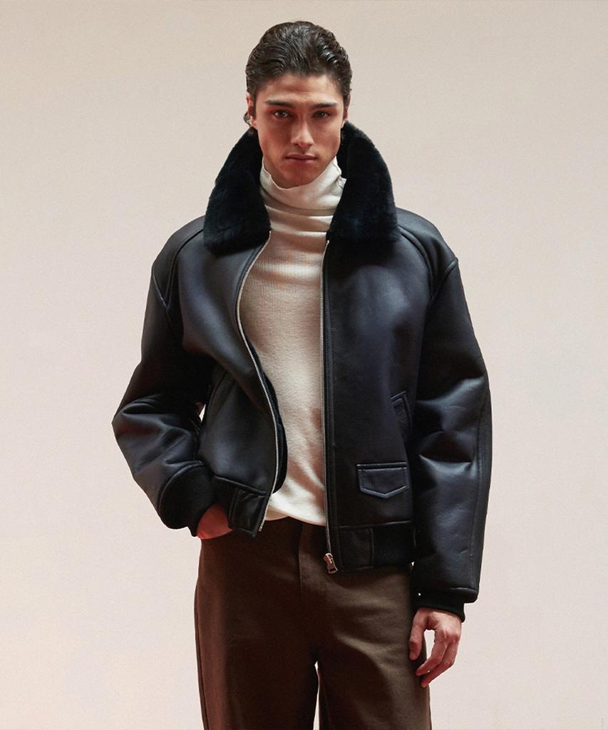 Verdemar Minimal Shearling Bomber Jumper_Deep Navy