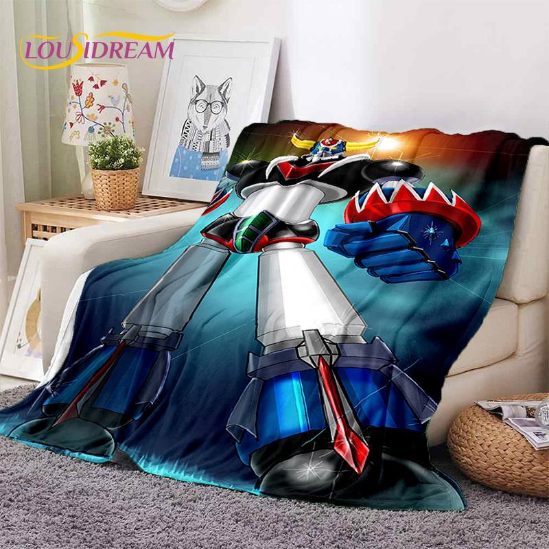 3D Cartoon UFO Robot Grendizer Anime soft Blankets,Keep Warm Flannel Throw Blanket for Picnic Beds Sofa Home Bedroom Gifts Kids
