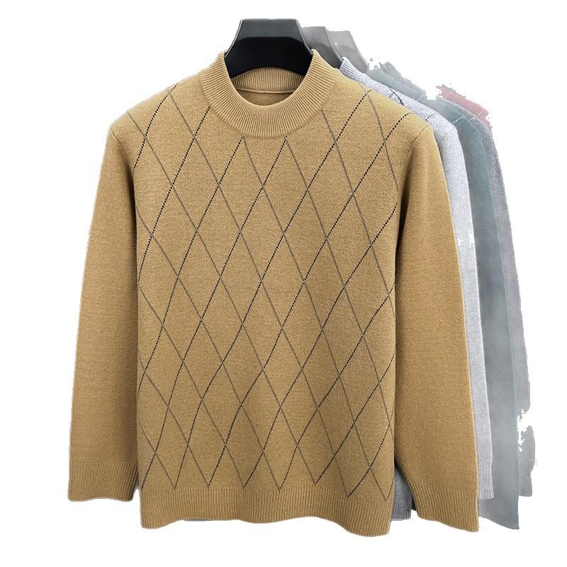 Thickened Knitted Sweater Autumn And Winter Semi-Turtleneck Solid Color Middle-Aged Jacquard Men'S Hair Generation Sweater Bottoming Shirt