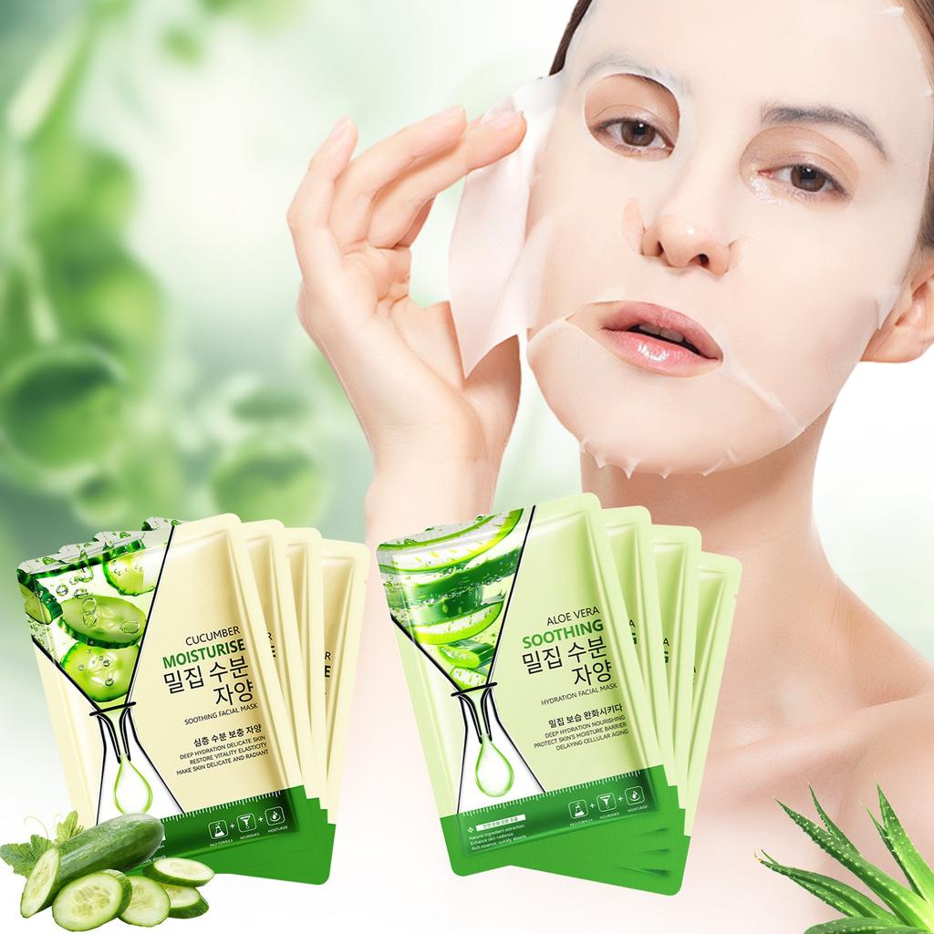 Moisturizing Mask Set With Cucumber & Aloe, Plant Whitening Mask Moisturizing And Soothing Redness Reduction Mask (25ML*8PCS)