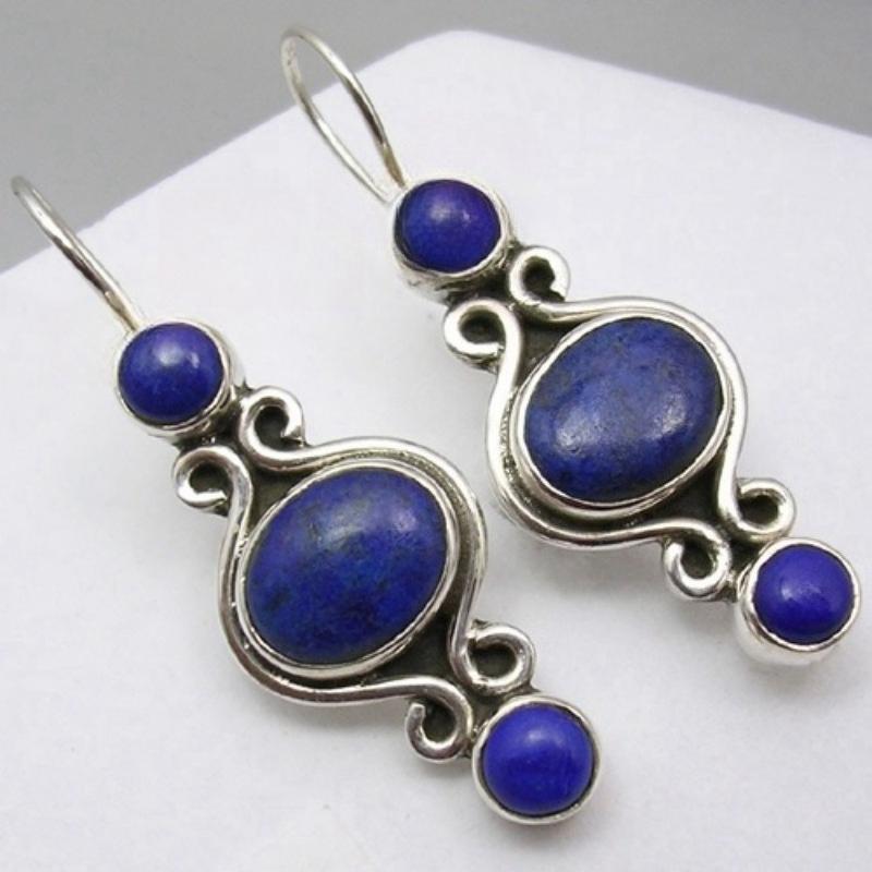 Винтажные серьги-подвески ручной работы с инкрустацией синтетическим лазуритом для женщин Элегантные Изысканные Банкетные Ювелирные Аксессуары