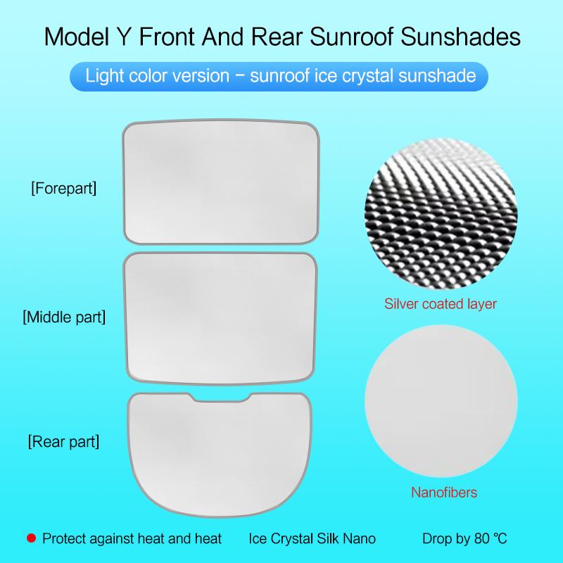 AJIUYU Roof Sunshade For Tesla Model Y 3 Car 2021-2023 Sunroof Upgrade Ice Cloth Buckle Sun Shades Glass Front Rear