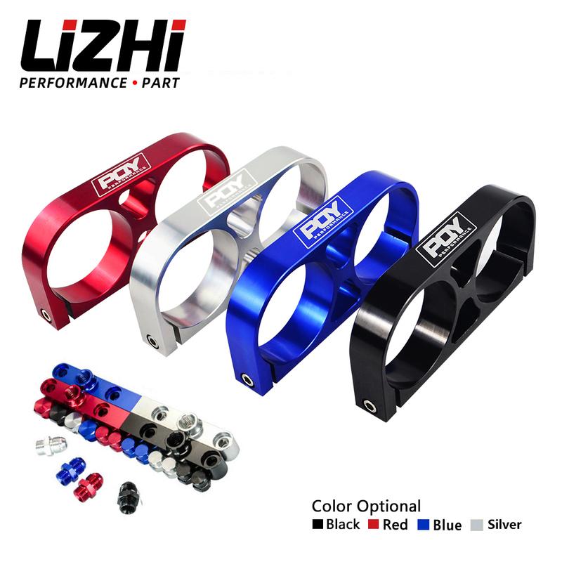 LIZHI- Twin Fuel Pump Bracket Billet Aluminium Assembly OUTLET Manifold In Black for 044 fuel pump With PQY Logo