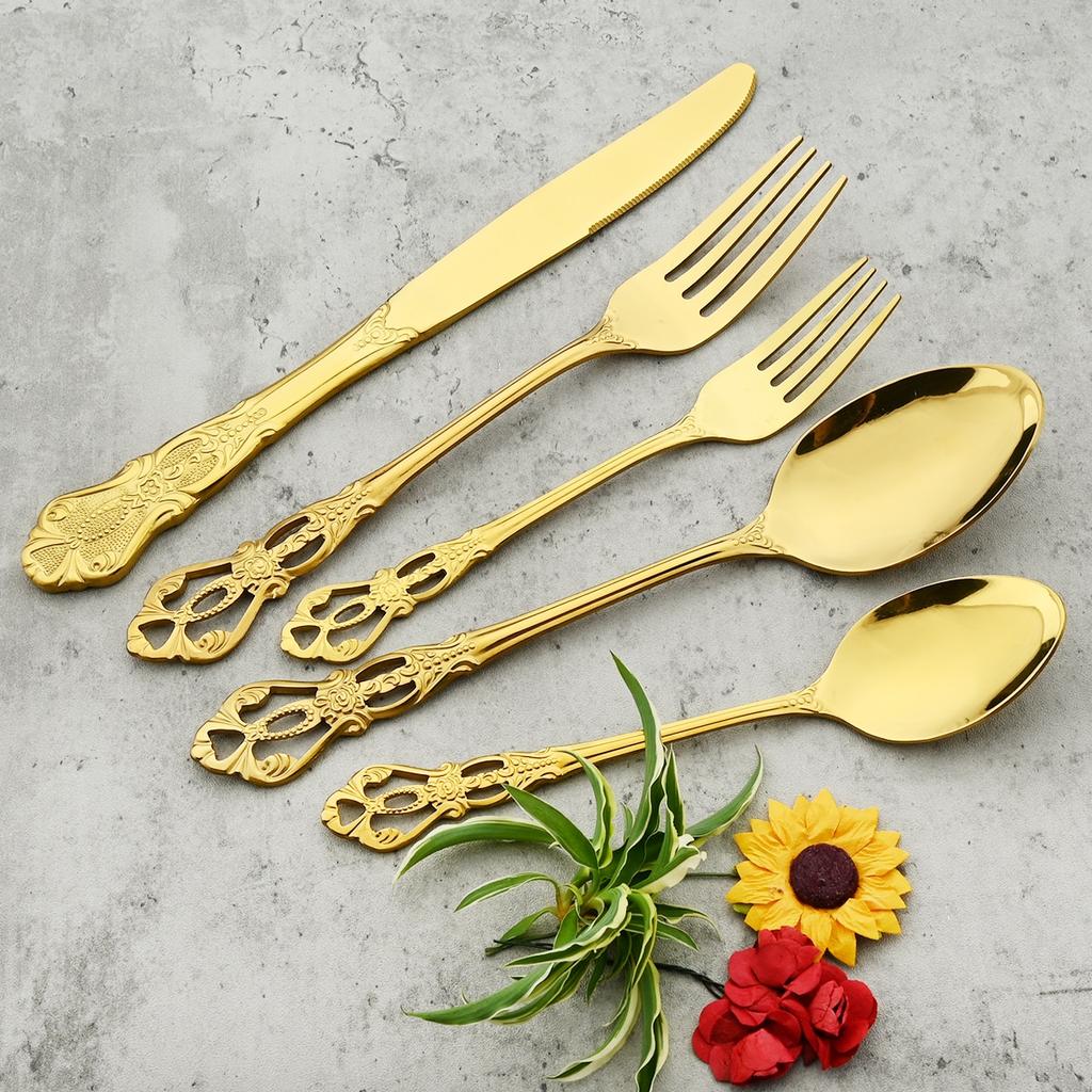 2Pcs Gold Stainless Steel Dessert Fork Dinnerware Flatware Cutlery Set Royal Salad Forks For Family