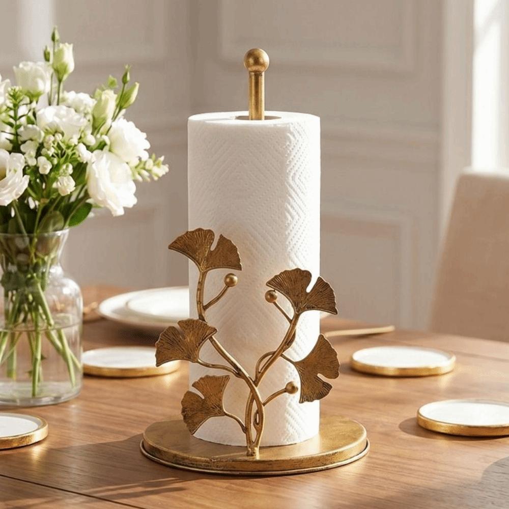 Rose Shaped Roll Paper Towel Holder Ginkgo Leaf Tissue Stand Tissue Storage Rack for Kitchen