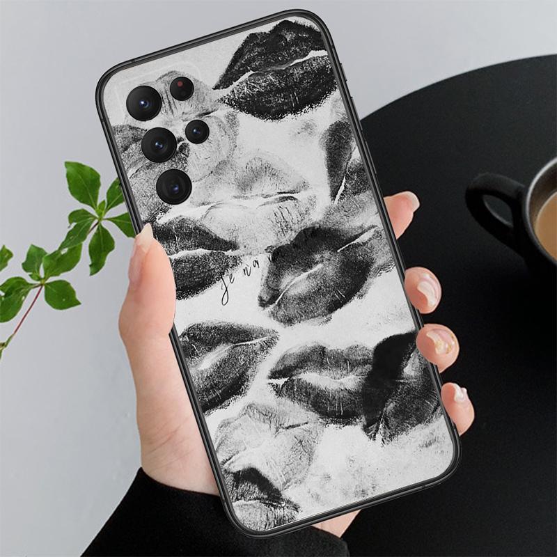 Black Red Lips Kiss Phone Case For Samsung A35 A55 A54 A15 A25 A05s A05 A22 A24 A52 A33 A34 M34 M14 M54 M23