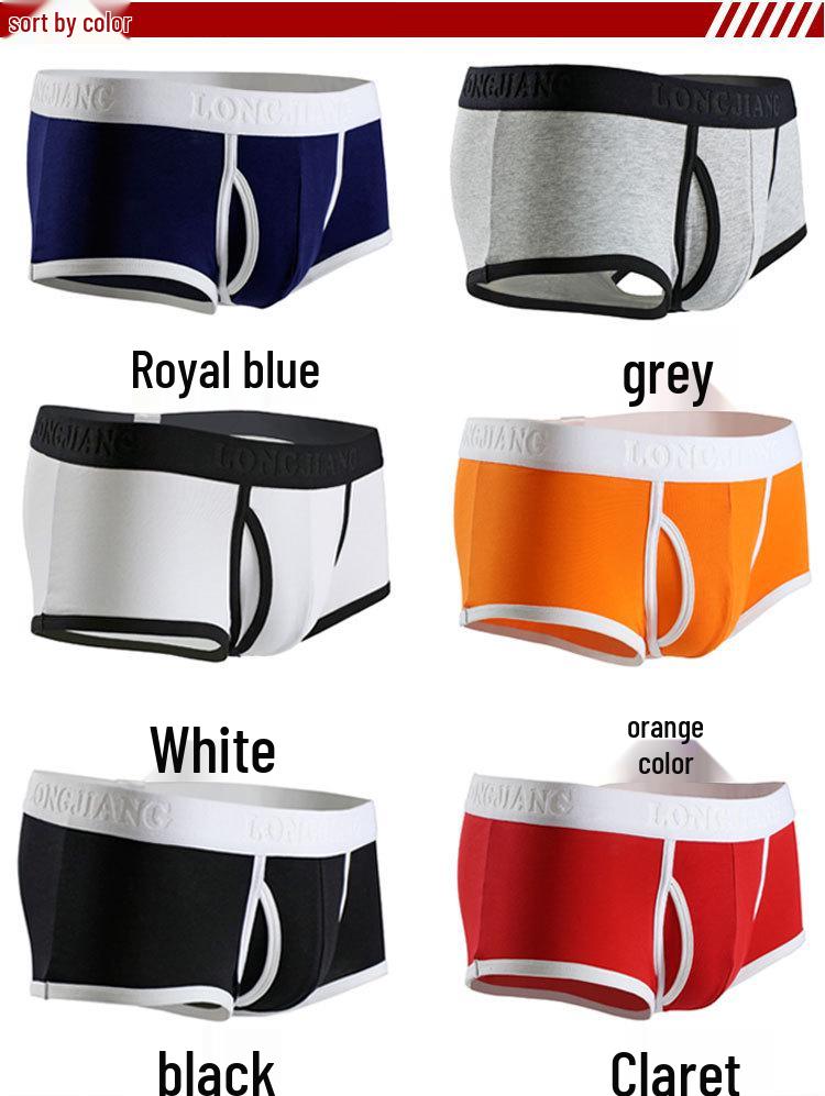 Longjiang Men's Mid-Rise Side-Opening Boxer Briefs - Solid Color, Breathable, U-Shaped